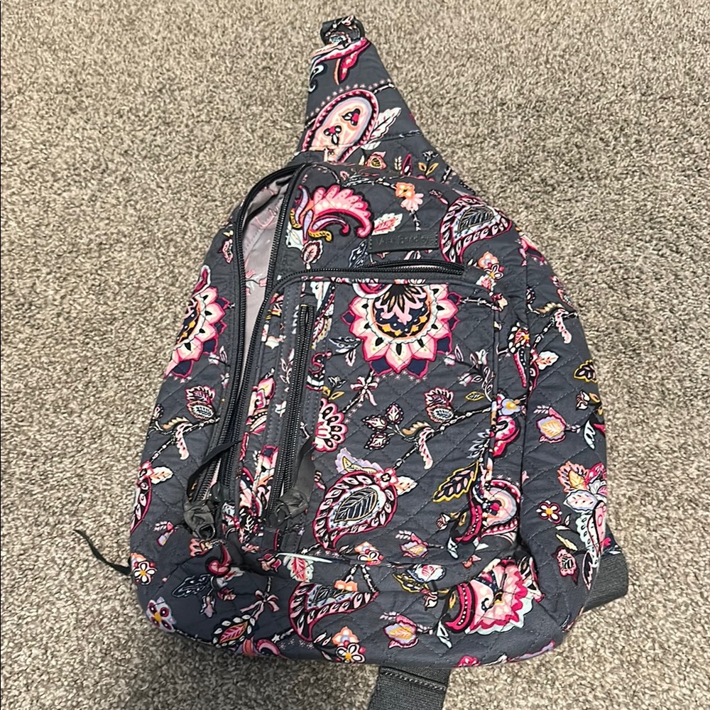 Vera Bradley Floral Quilted Sling Bag - Gray and Pink